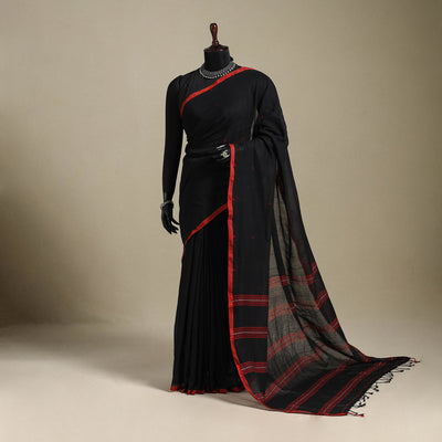 Black - handloom mul cotton phulia jamdani saree 03