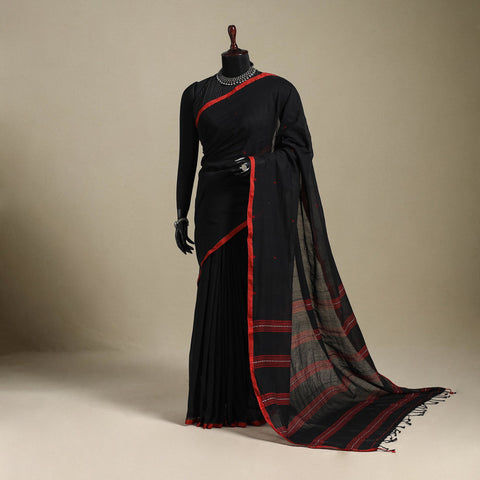 Black - handloom mul cotton phulia jamdani saree 03