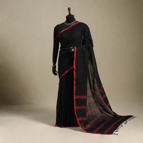 Black - handloom mul cotton phulia jamdani saree 03