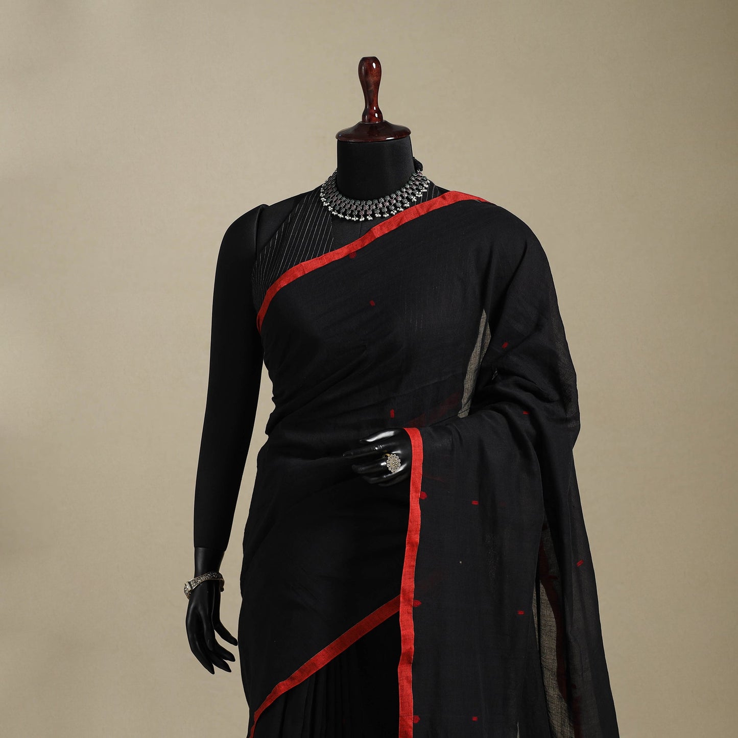 Black - handloom mul cotton phulia jamdani saree 03
