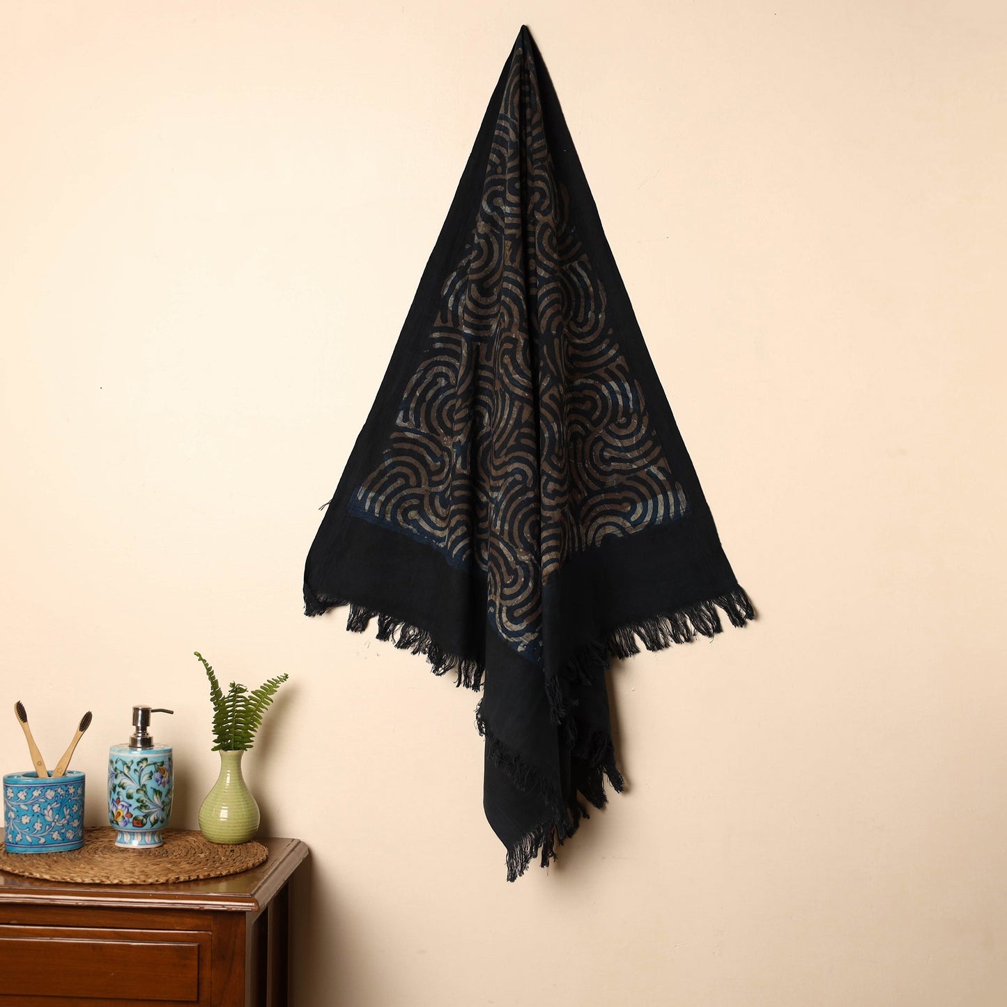 Black - handloom printed cotton bindaas towel 19
