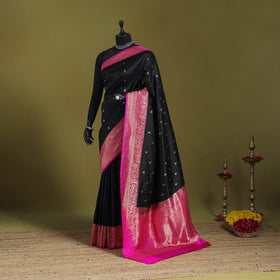 Black - handloom pure katan silk kaduwa zari buti banarasi