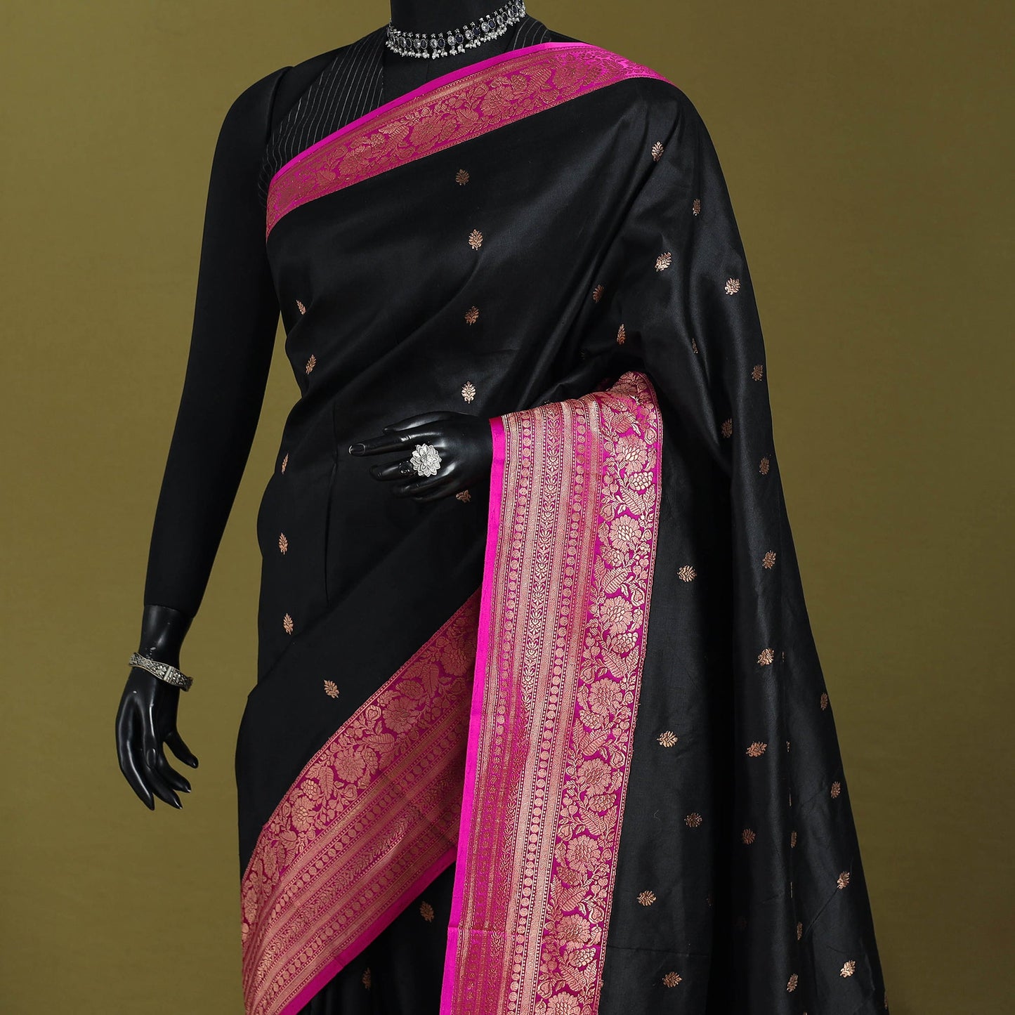 Black - handloom pure katan silk kaduwa zari buti banarasi