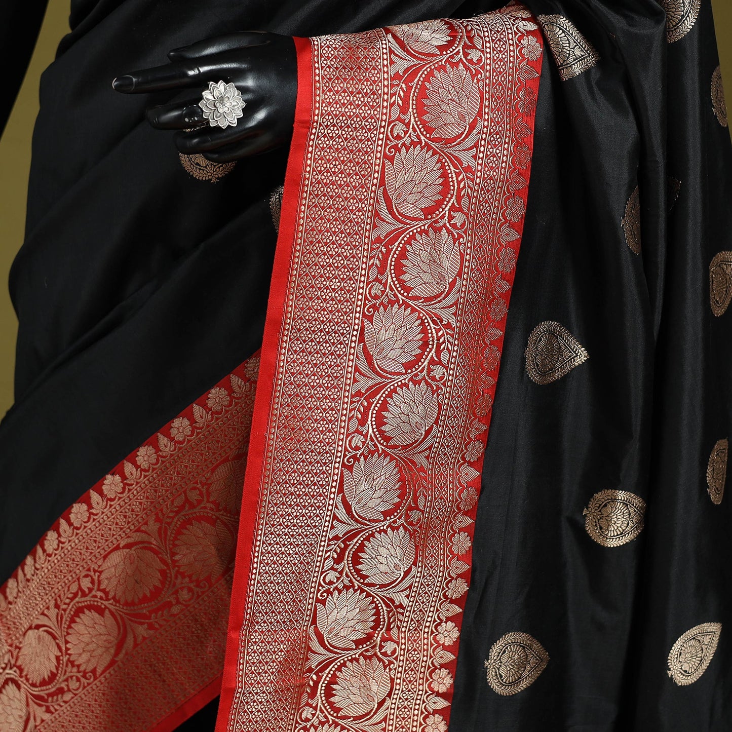 Black - handloom pure katan silk kaduwa zari buti banarasi