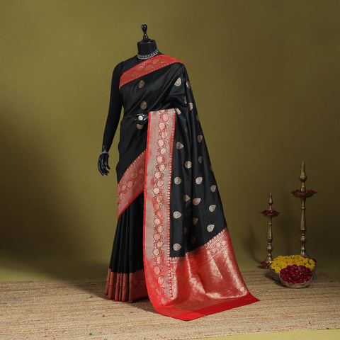 Black - handloom pure katan silk kaduwa zari buti banarasi