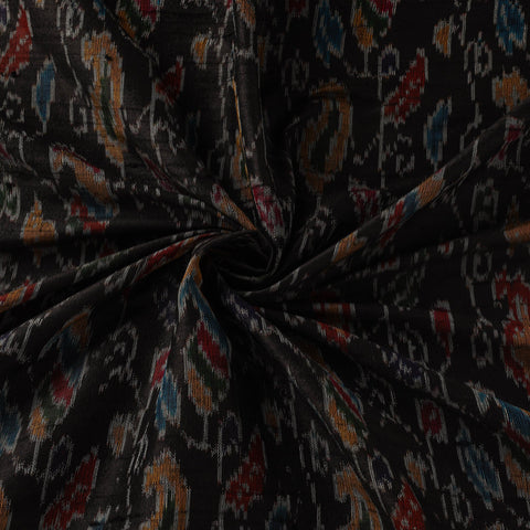 Black - handloom raw silk pochampally ikat fabric 04