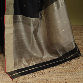 Black - handloom silk cotton buti maheshwari saree
