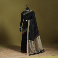 Black - handloom silk cotton buti maheshwari saree