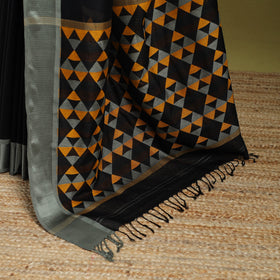 Black - handloom silk cotton damru pallu maheshwari saree
