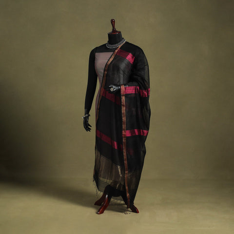 Black - handloom silk cotton maheshwari dupatta 58