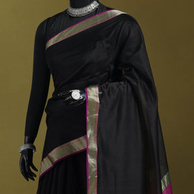 Black - handloom silk cotton maheshwari saree with zari