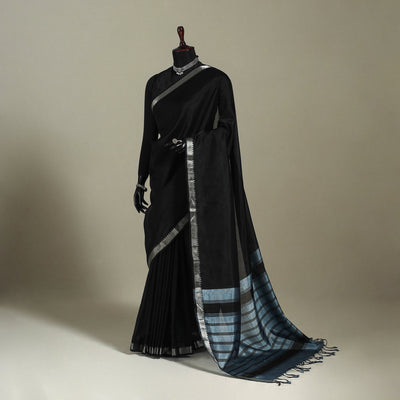 Black Handloom Silk Cotton Zari Border Mangalagiri Pattu Saree