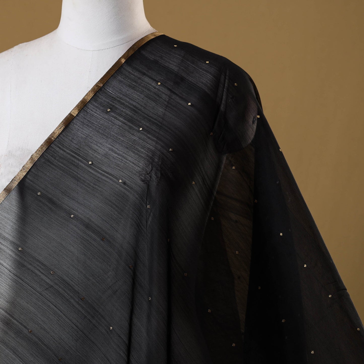 Black - handloom silk cotton zari buti chanderi fabric 04