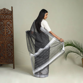 Buy Black Handloom Thread Buti Chanderi Cotton Saree