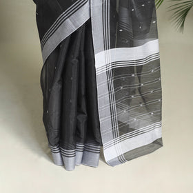 Buy Black Handloom Thread Buti Chanderi Cotton Saree