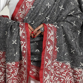 Black - handloom tussar silk bengal kantha embroidery