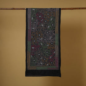 Black - handloom tussar silk bengal kantha work stole 06