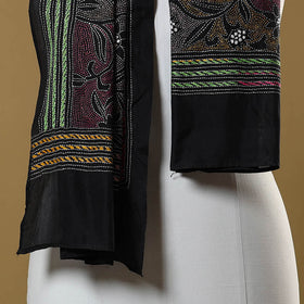 Black - handloom tussar silk bengal kantha work stole 06