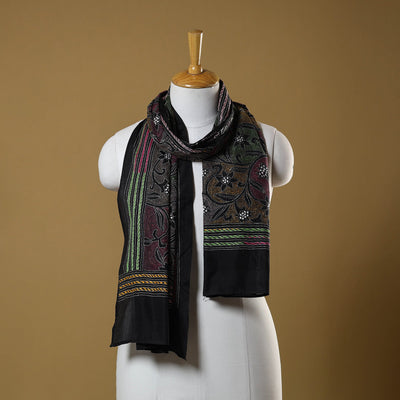 Black - handloom tussar silk bengal kantha work stole 06