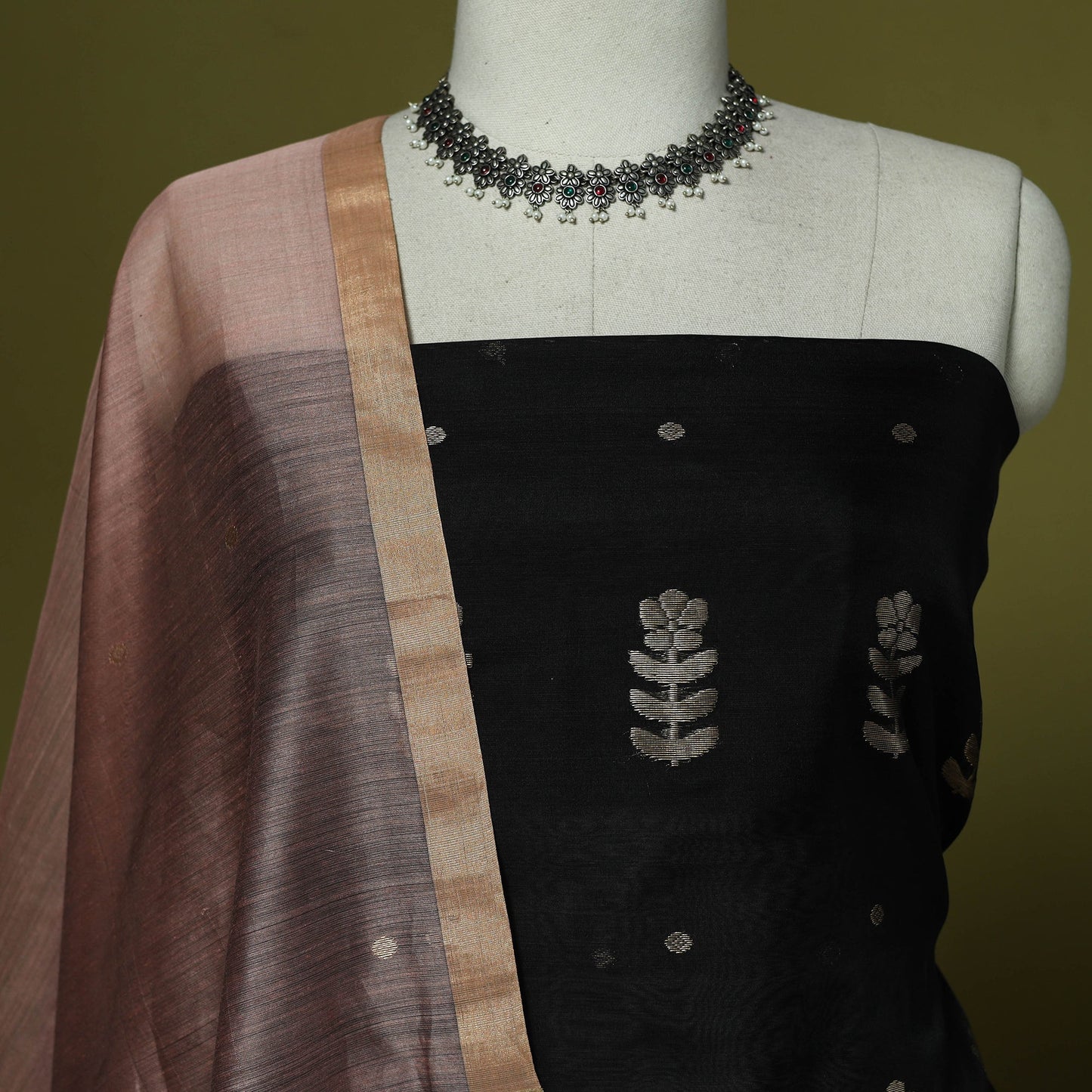 Handloom zari buti chanderi silk 2pc unstitched dress