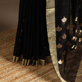 Black - handloom zari work chanderi silk saree 04
