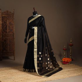 Black - handloom zari work chanderi silk saree 04