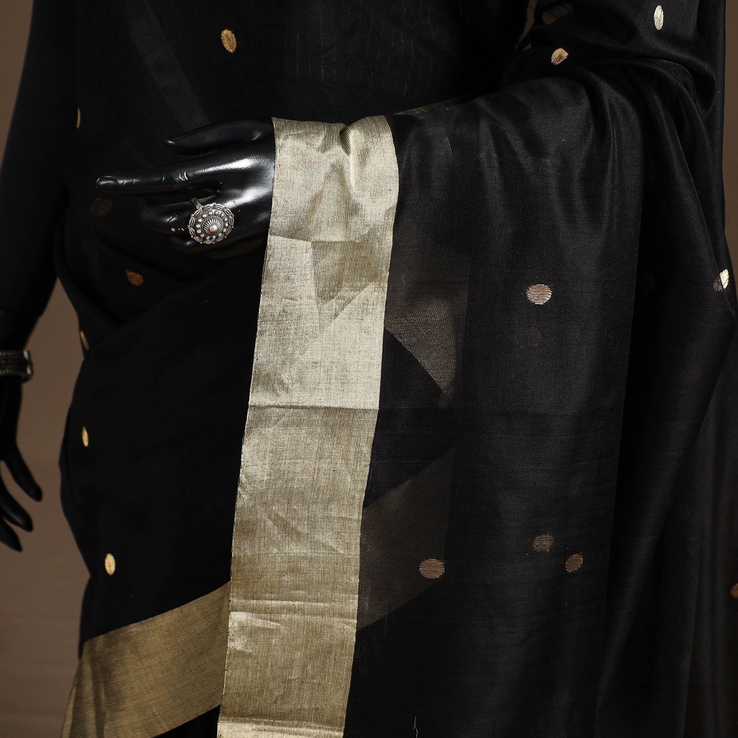 Black - handloom zari work chanderi silk saree 13
