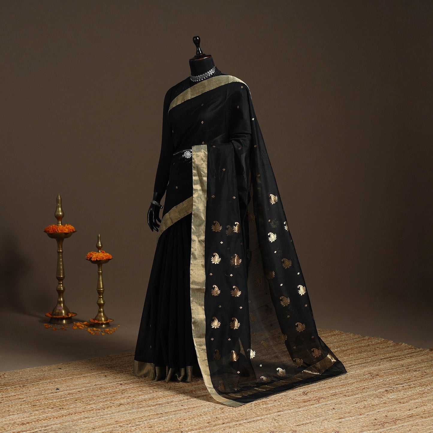 Handloom zari work chanderi silk saree 17 - handcrafted