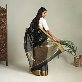 Buy Black Handloom Zari Work Chanderi Silk Saree
