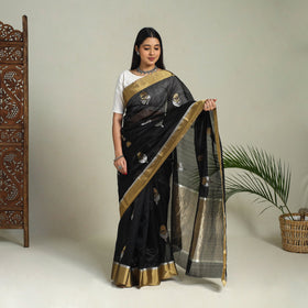 Buy Black Handloom Zari Work Chanderi Silk Saree
