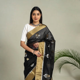 Buy Black Handloom Zari Work Chanderi Silk Saree