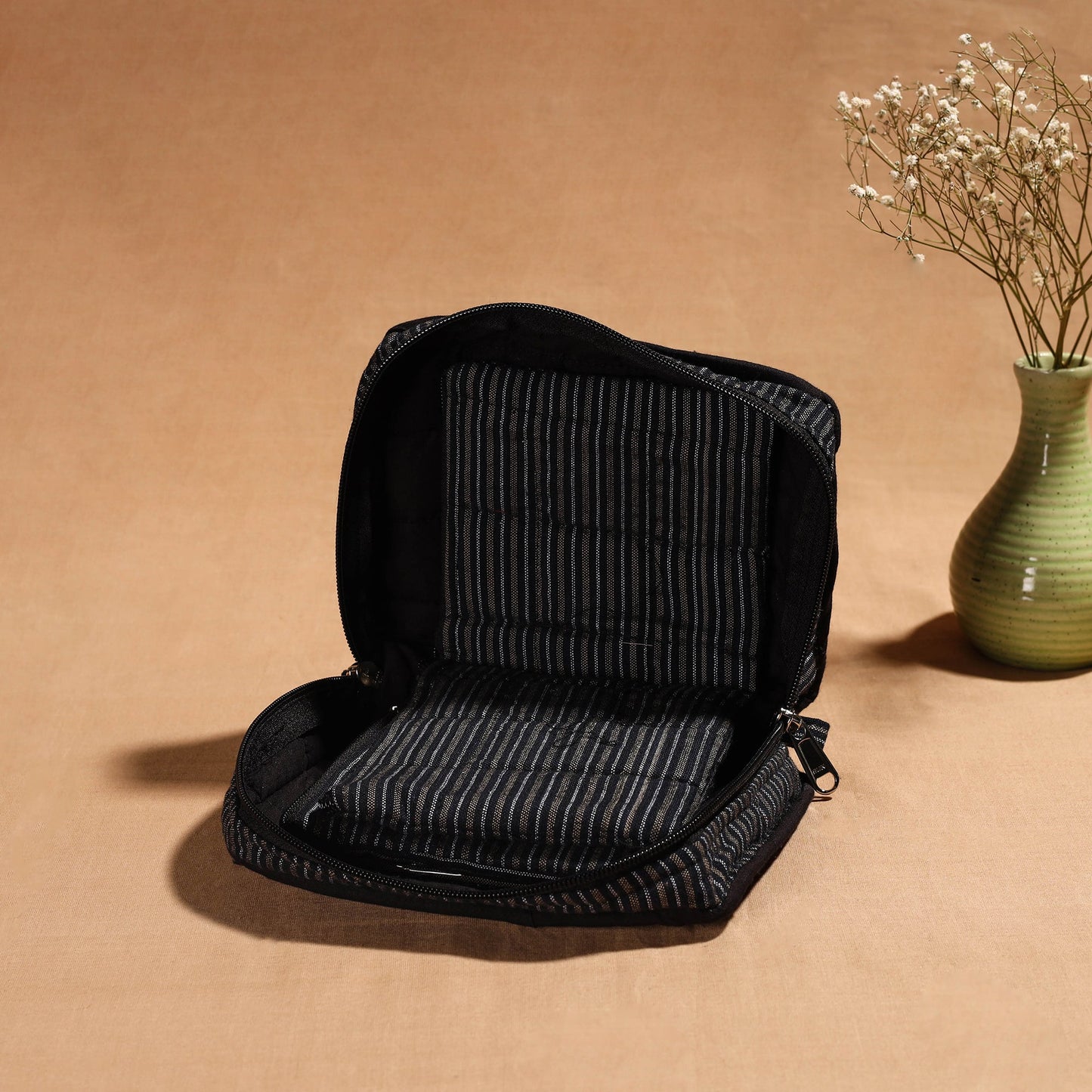 Black Handmade 4 Pockets Cotton Jewellery Bag