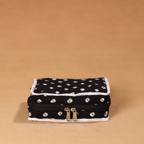 Black Handmade 4 Pockets Cotton Jewellery Bag