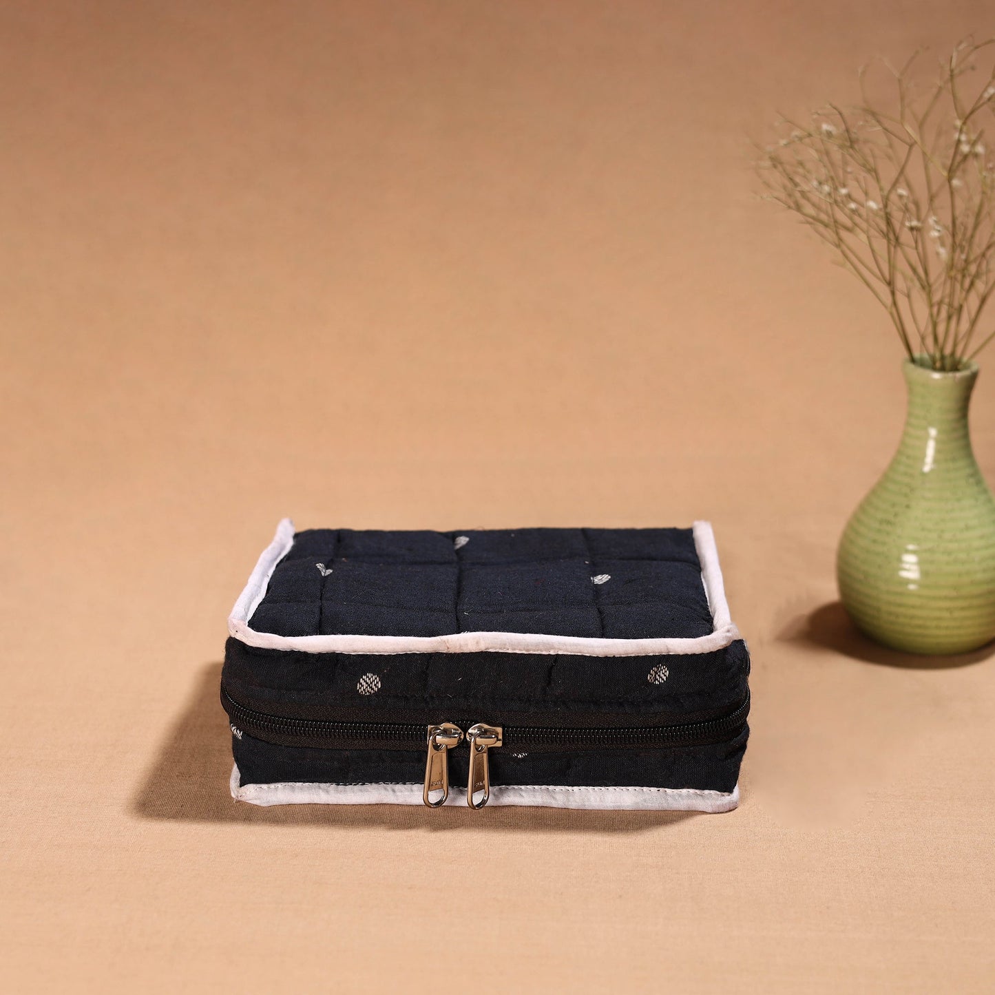 Black Handmade 4 Pockets Cotton Jewellery Bag