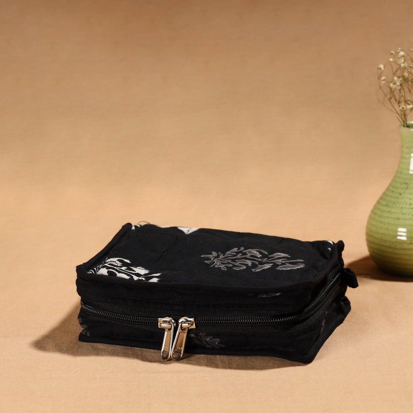 Black Handmade Cotton Jewelry Organizer Bag for Travel