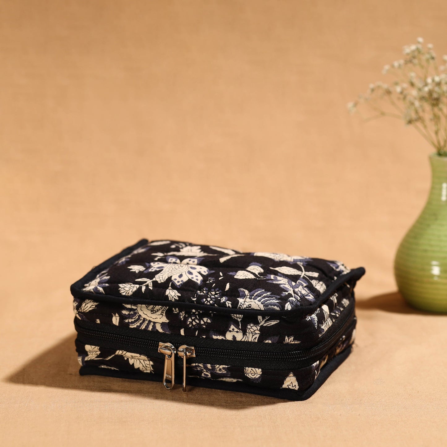 Black Handmade Cotton Jewelry Organizer Bag for Travel 