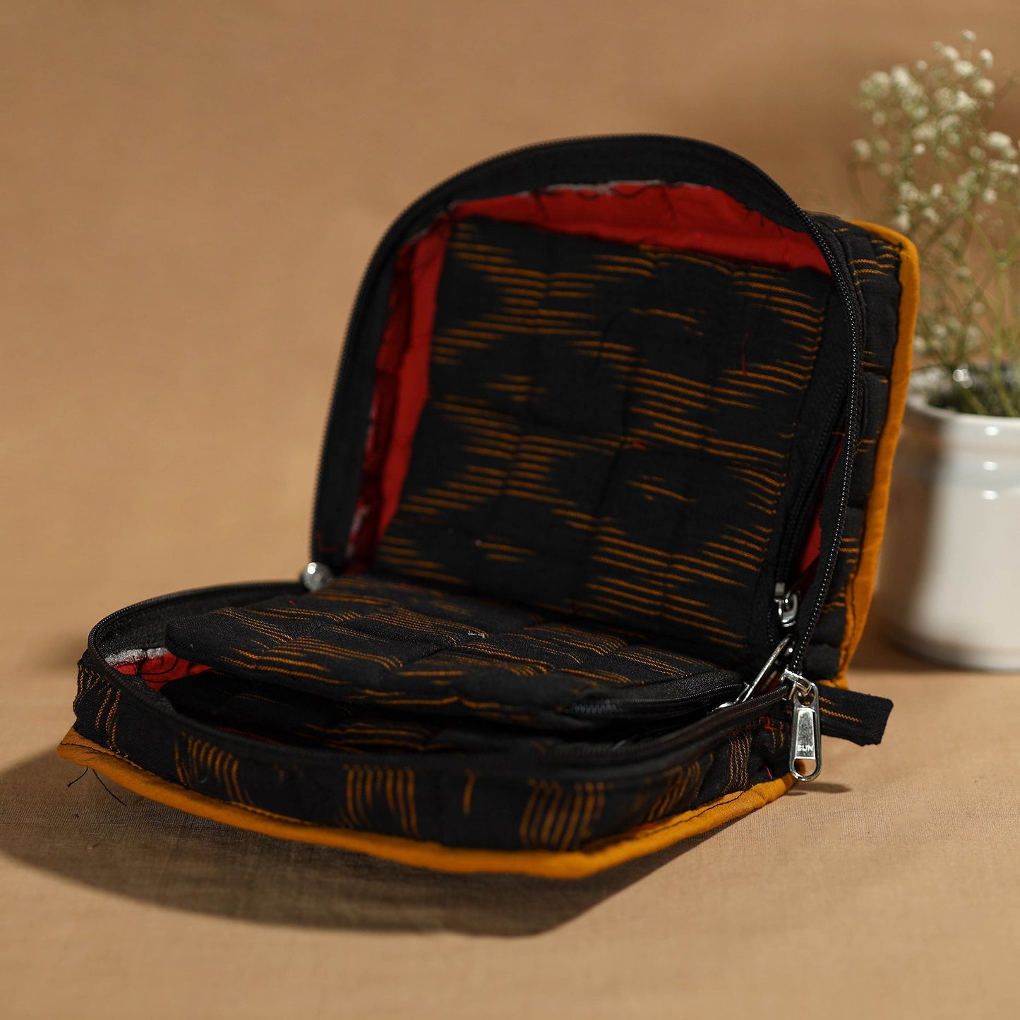 Black Handmade 4 Pockets Cotton Jewelry Bag 21