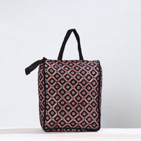 Black Handmade Bagh Block Printed Cotton Shopping Bag 19