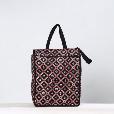 Black Handmade Bagh Block Printed Cotton Shopping Bag 19