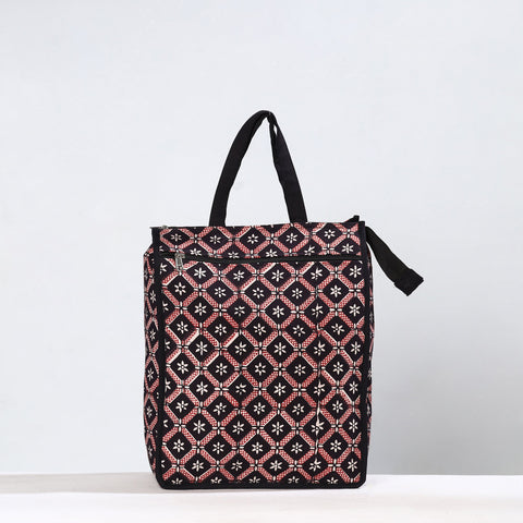 Black Handmade Bagh Block Printed Cotton Shopping Bag 19