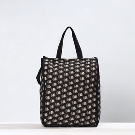 Black Handmade Bagru Block Printed Cotton Shopping Bag 03