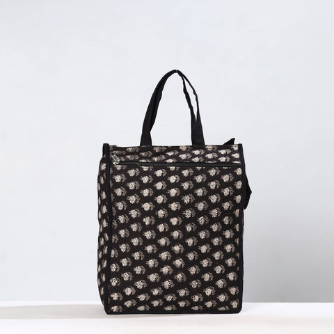 Black Handmade Bagru Block Printed Cotton Shopping Bag 03