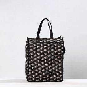 Black Handmade Bagru Block Printed Cotton Shopping Bag 03