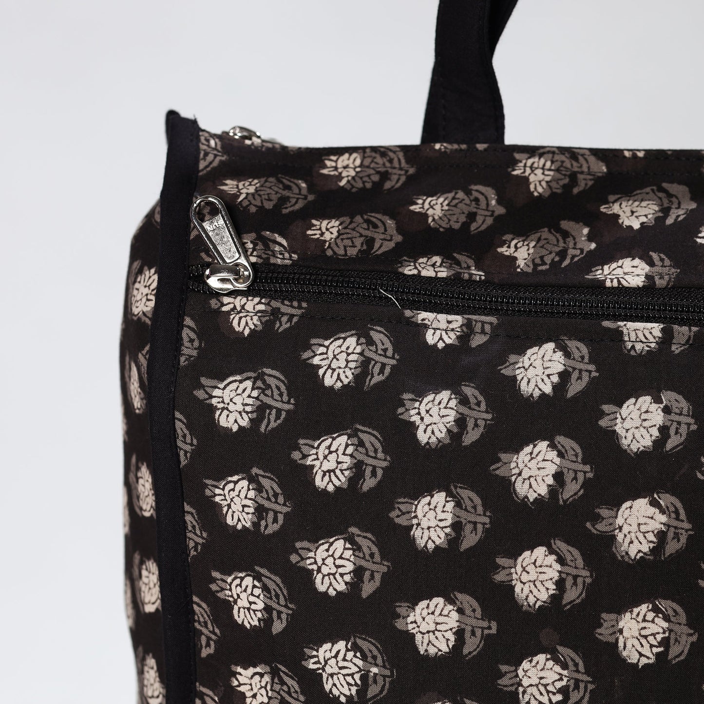 Black Handmade Bagru Block Printed Cotton Shopping Bag 03