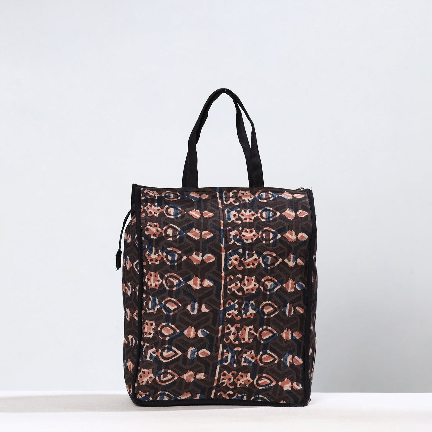 Black Handmade Bagru Block Printed Cotton Shopping Bag 03