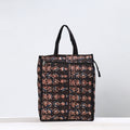 Black Handmade Bagru Block Printed Cotton Shopping Bag 03