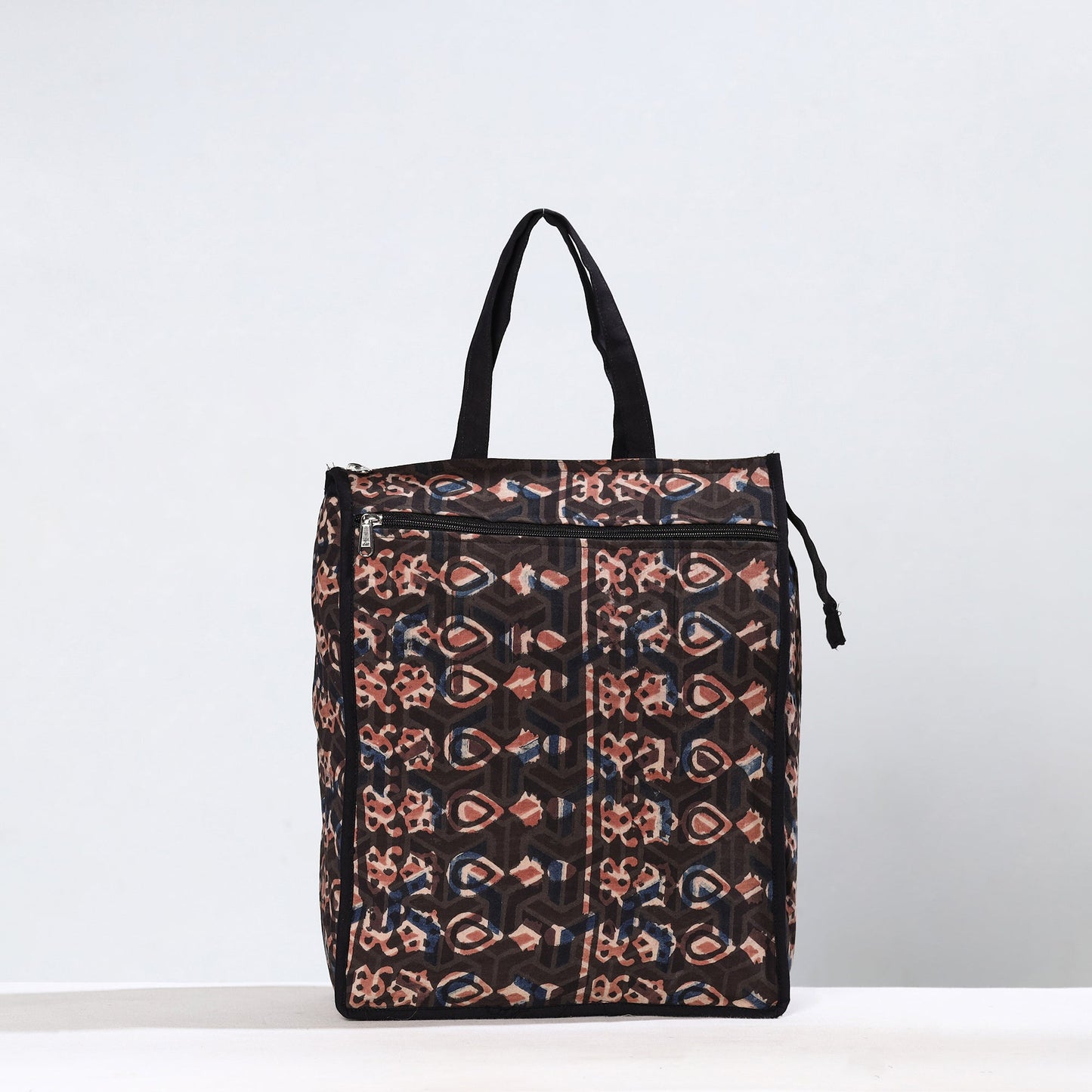 Black Handmade Bagru Block Printed Cotton Shopping Bag 03