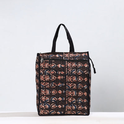 Black Handmade Bagru Block Printed Cotton Shopping Bag 03