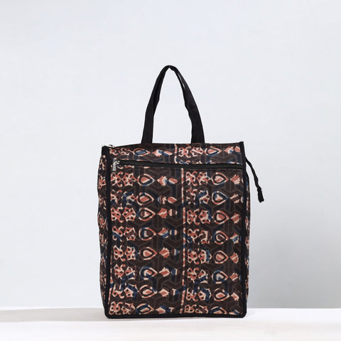 Black Handmade Bagru Block Printed Cotton Shopping Bag 03