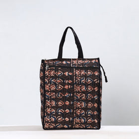 Black Handmade Bagru Block Printed Cotton Shopping Bag 03